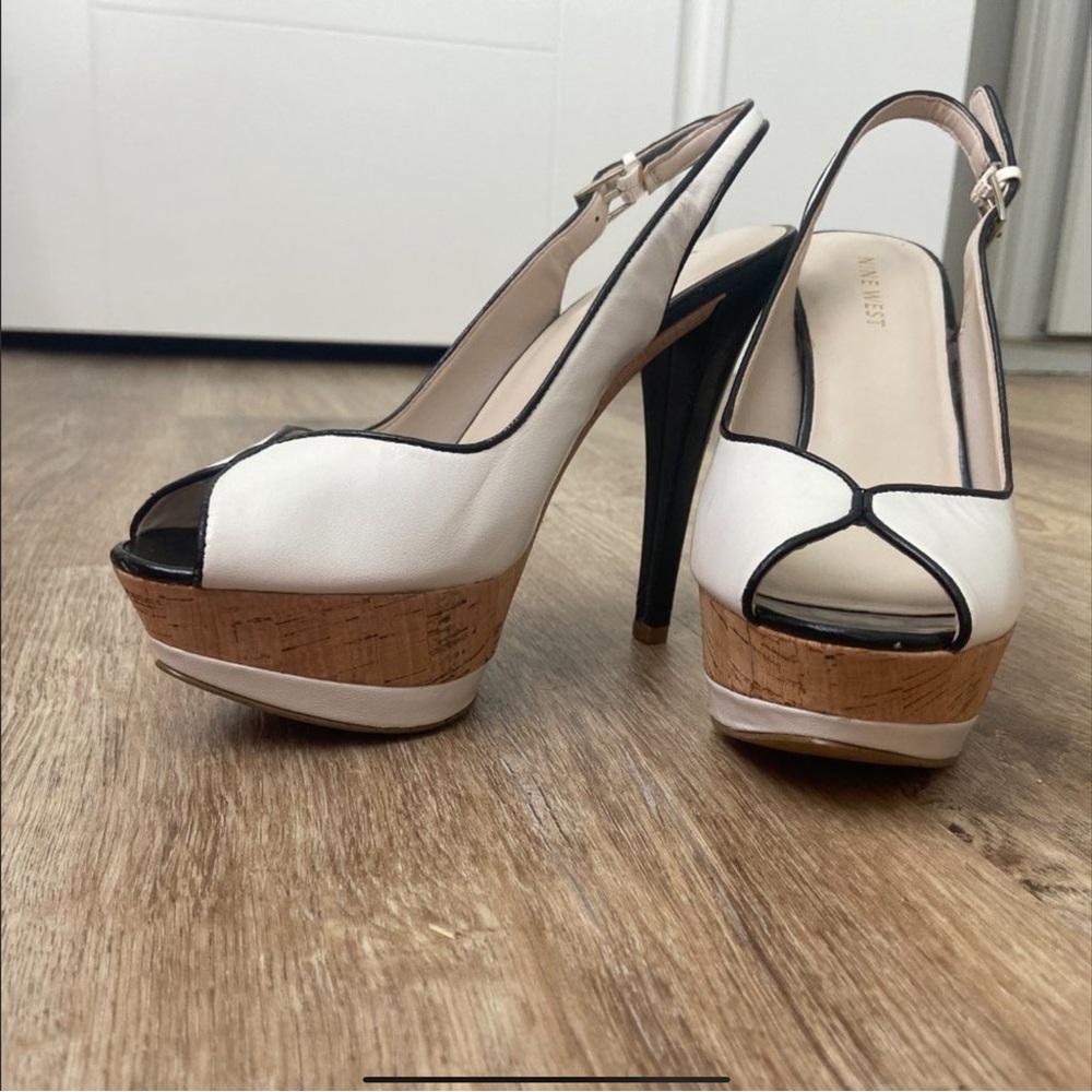 Nine West black and with cork platform heels